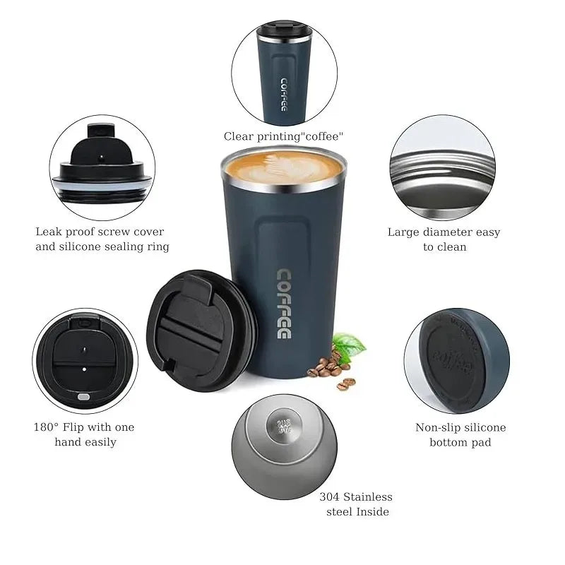 Coffee Mug Stainless Steel Double Walled Insulated Intelligent Digital Display Insulated Leak-Proof Cup 510ML Keep Hot Ice