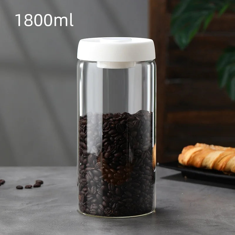 Coffee Jar Manual Vacuum Moisture Proproof Storage Jar Kitchen High Borosilicate Glass Tea Jar Coffee Bean Storage Sealed Jar