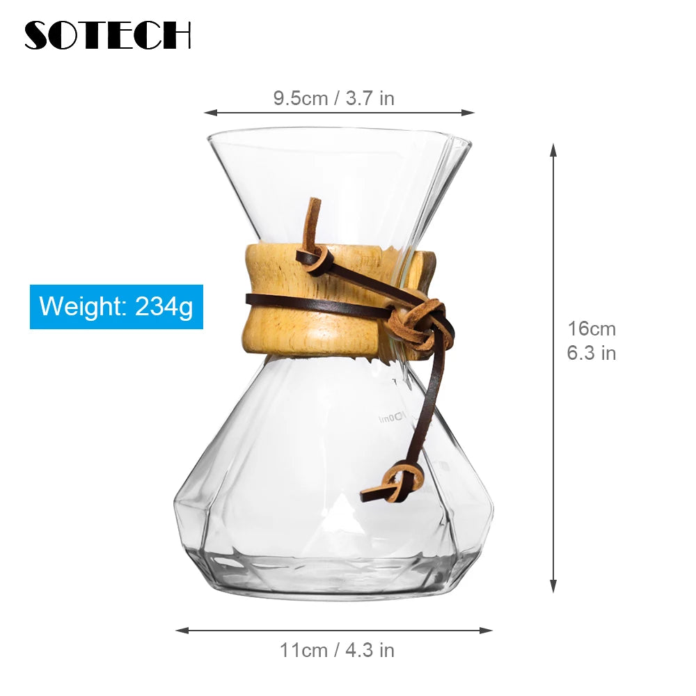 Glass Coffee Pot Drip Brewing  Chemex Cafetera 400Ml/600Ml Hand Brewed Coffee Filter Cup Pour Over Coffee Maker For Home Office