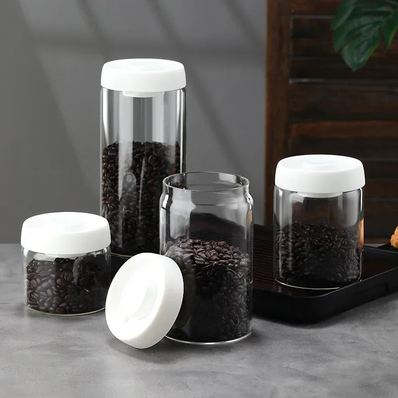 Coffee Jar Manual Vacuum Moisture Proproof Storage Jar Kitchen High Borosilicate Glass Tea Jar Coffee Bean Storage Sealed Jar