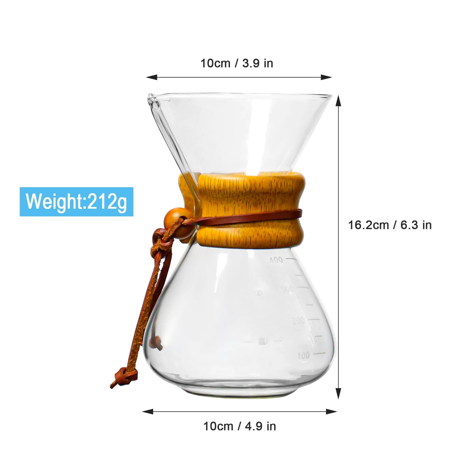 Glass Coffee Pot Drip Brewing  Chemex Cafetera 400Ml/600Ml Hand Brewed Coffee Filter Cup Pour Over Coffee Maker For Home Office