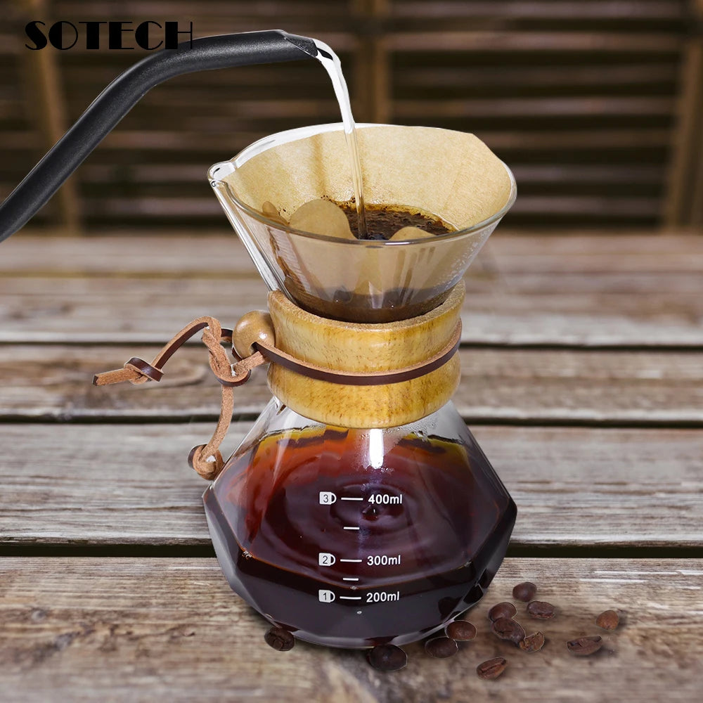 Glass Coffee Pot Drip Brewing  Chemex Cafetera 400Ml/600Ml Hand Brewed Coffee Filter Cup Pour Over Coffee Maker For Home Office