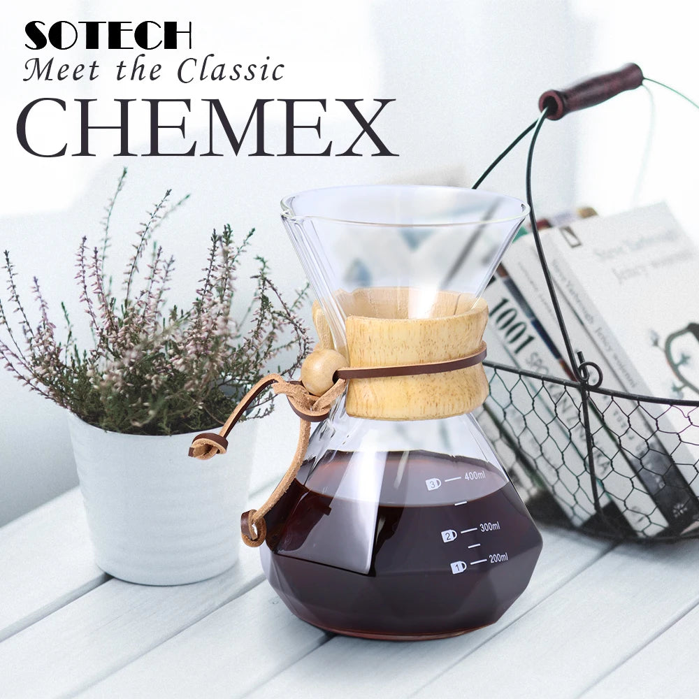 Glass Coffee Pot Drip Brewing  Chemex Cafetera 400Ml/600Ml Hand Brewed Coffee Filter Cup Pour Over Coffee Maker For Home Office