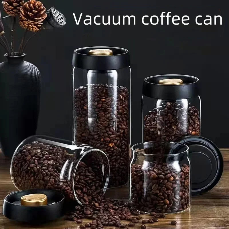 Coffee Jar Manual Vacuum Moisture Proproof Storage Jar Kitchen High Borosilicate Glass Tea Jar Coffee Bean Storage Sealed Jar