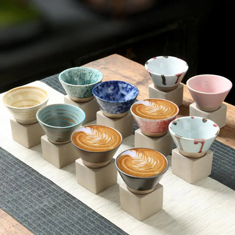 100ML Funnel Coffee Cup With Base Crude Pottery Heat-resistant Handmade Japanese Style Latte Cappuccino Tea Espresso Tapered Mug